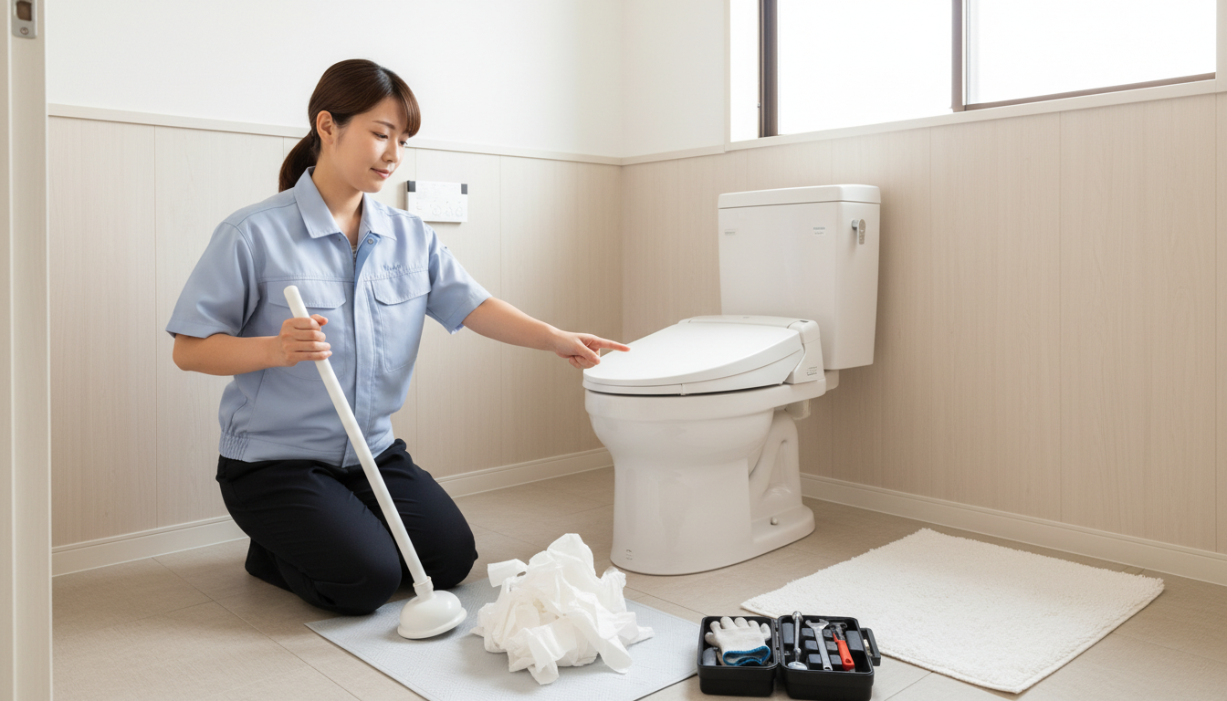 まずは落ち着いて!トイレつまりの原因と自分でできる応急処置に関する画像