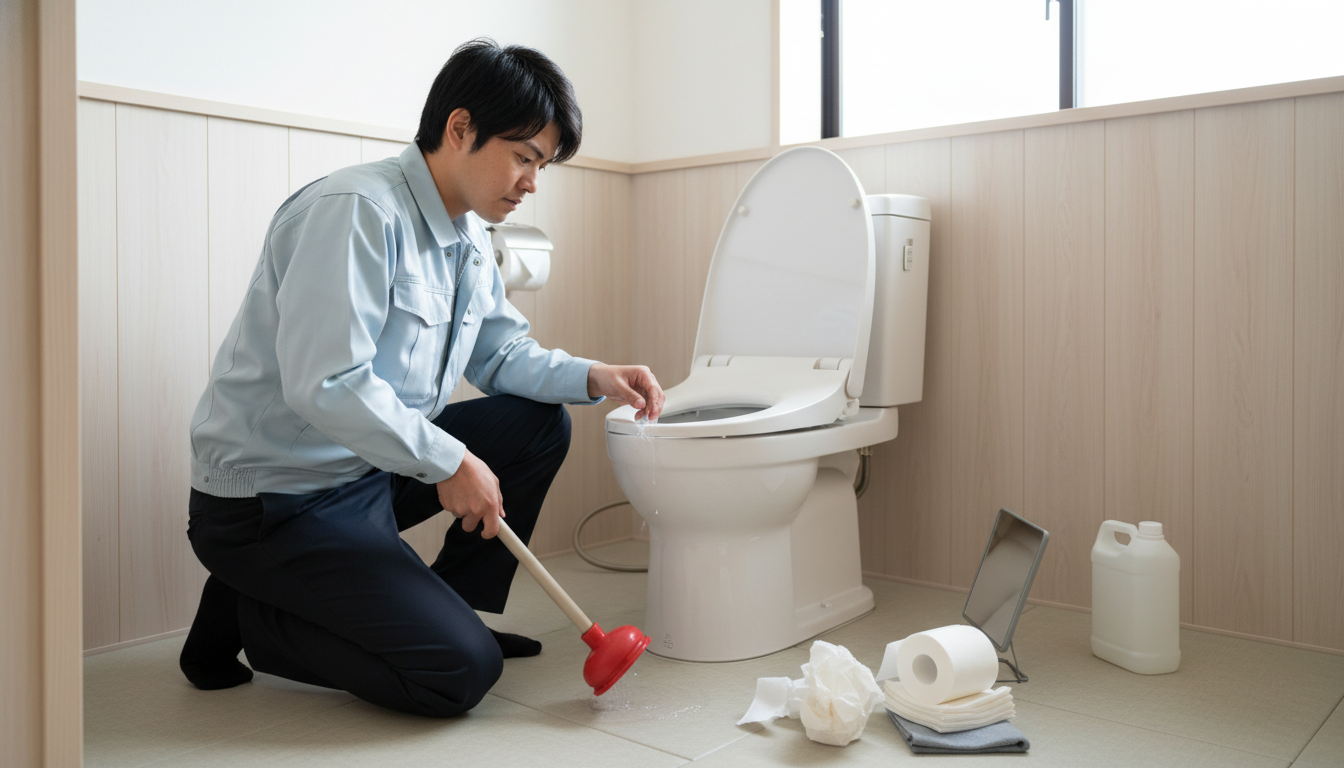 トイレつまりの原因と自分でできる応急処置に関する画像