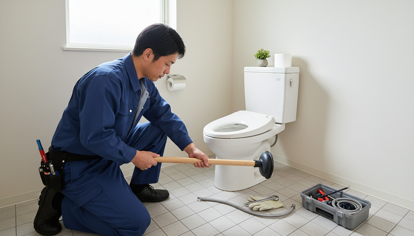 トイレつまりで水道業者を呼ぶ前に試せることと注意点に関する画像