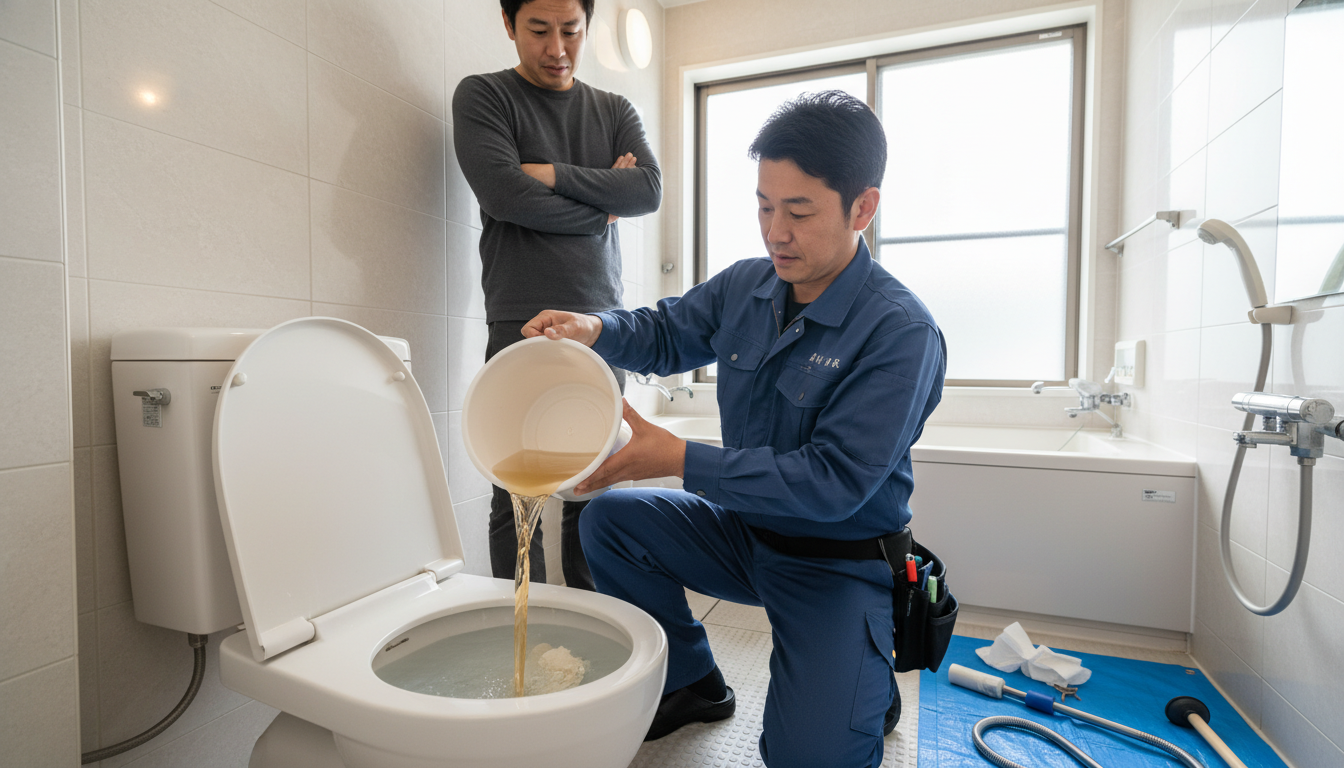 トイレつまりで水道業者を呼ぶ前に試せること・やってはいけないことに関する画像