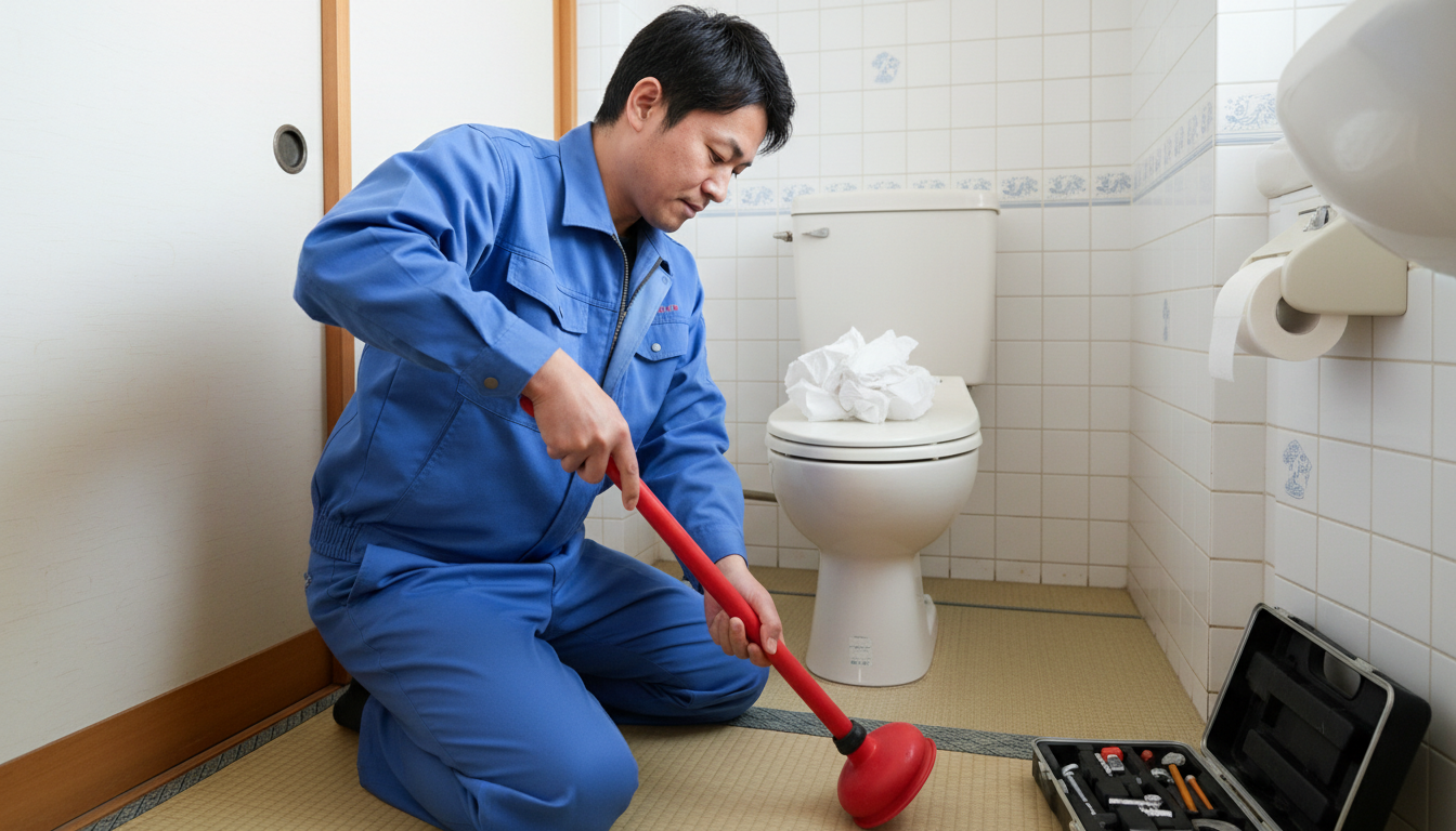 トイレつまりで水道業者を呼ぶ前に試せることと注意点に関する画像