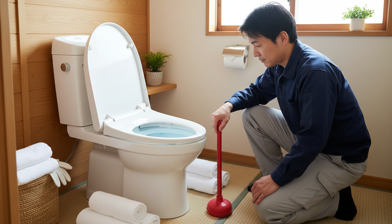 トイレつまりで水道業者を呼ぶ前に試せることと注意点に関する画像