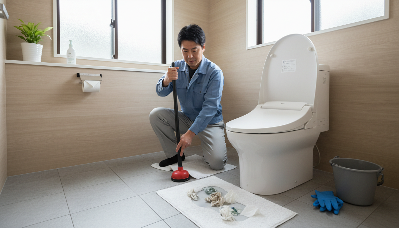 トイレつまりの原因と自分でできる応急処置に関する画像