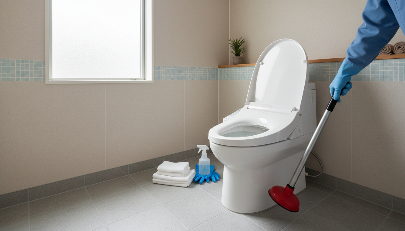 トイレつまりで業者を呼ぶ前に試せることと注意点に関する画像