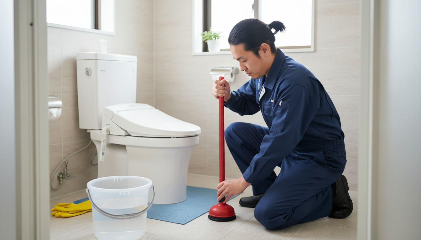 トイレつまりで水道業者を呼ぶ前に試せることと注意点に関する画像