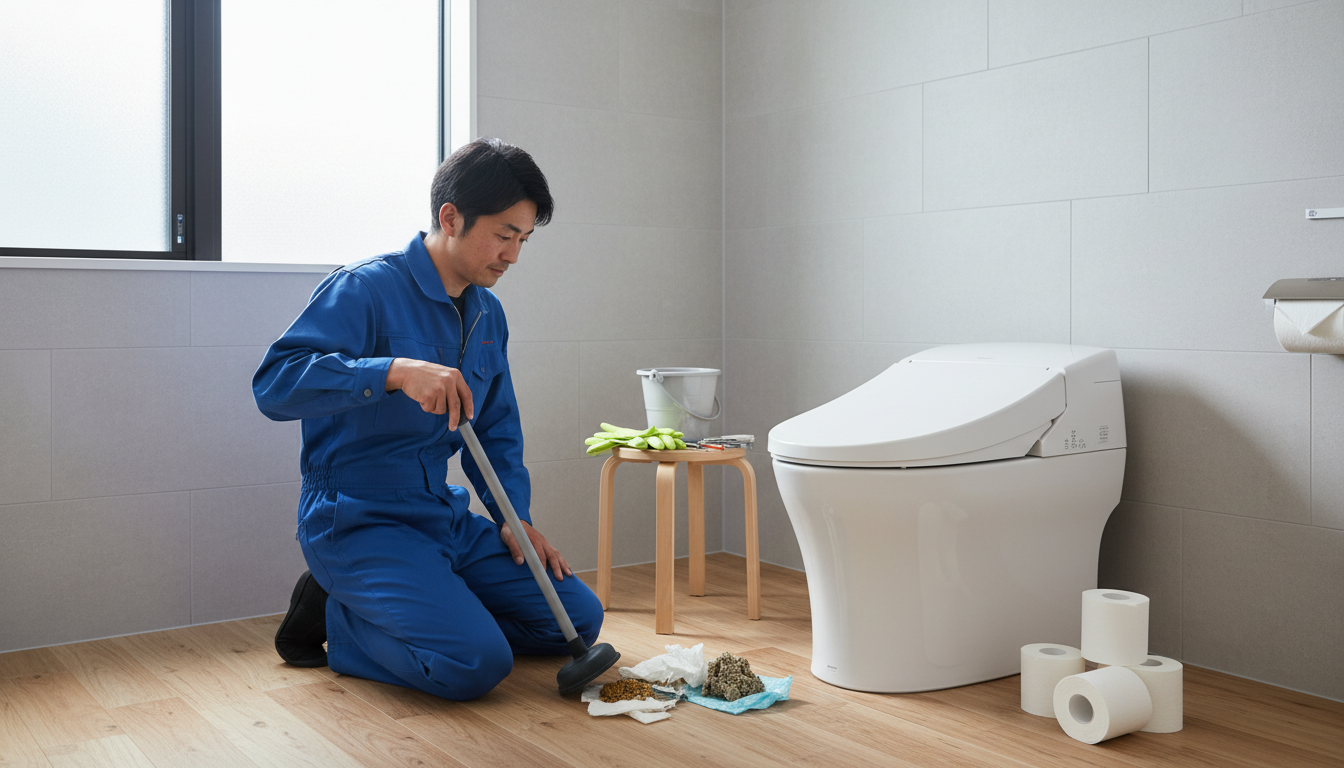 トイレつまりの原因と自分でできる応急処置に関する画像