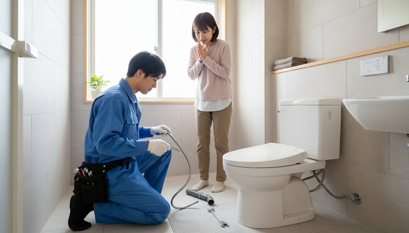 トイレつまり修理業者への依頼から作業完了までの流れに関する画像