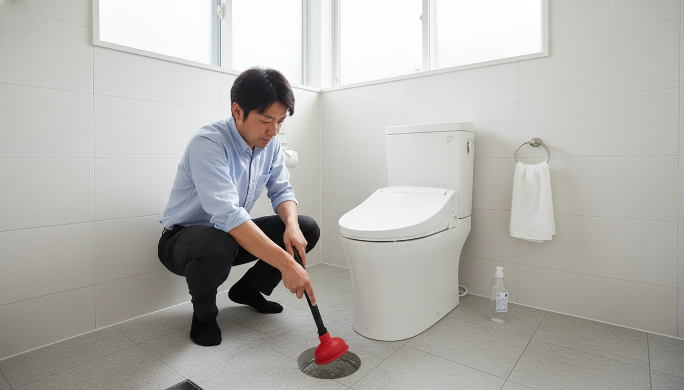 トイレつまりで業者を呼ぶ前に試せることと注意点に関する画像