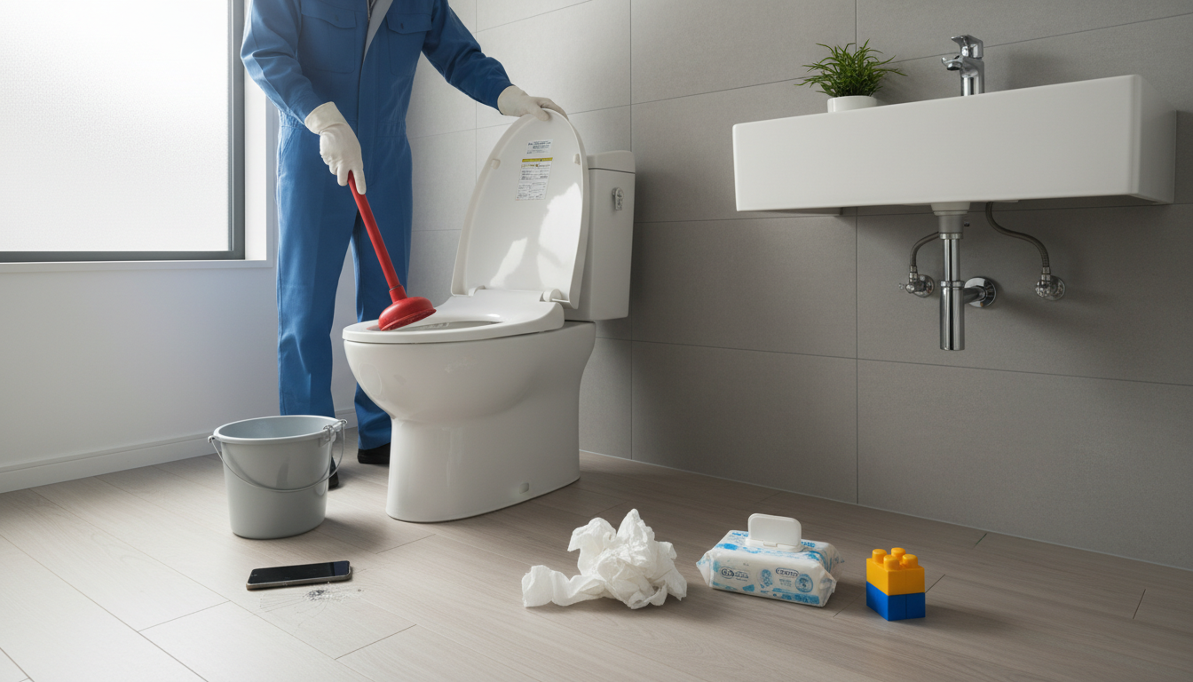 トイレつまりの主な原因と自分でできる応急処置に関する画像