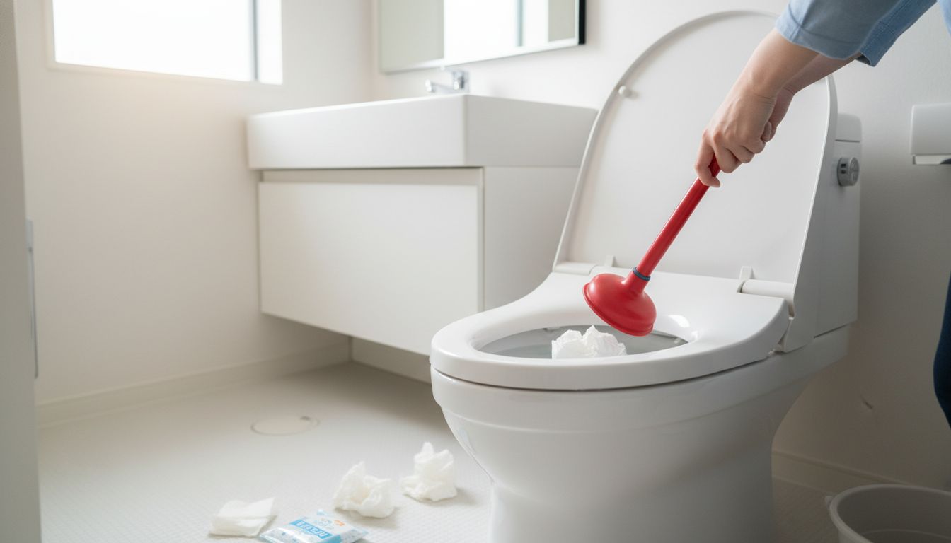 トイレつまりの原因と自分でできる応急処置に関する画像