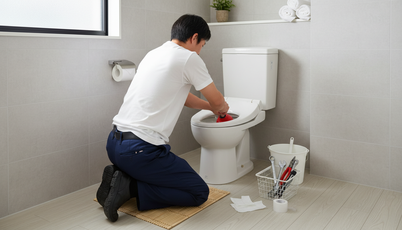 トイレつまりで業者を呼ぶ前に試せることと注意点に関する画像