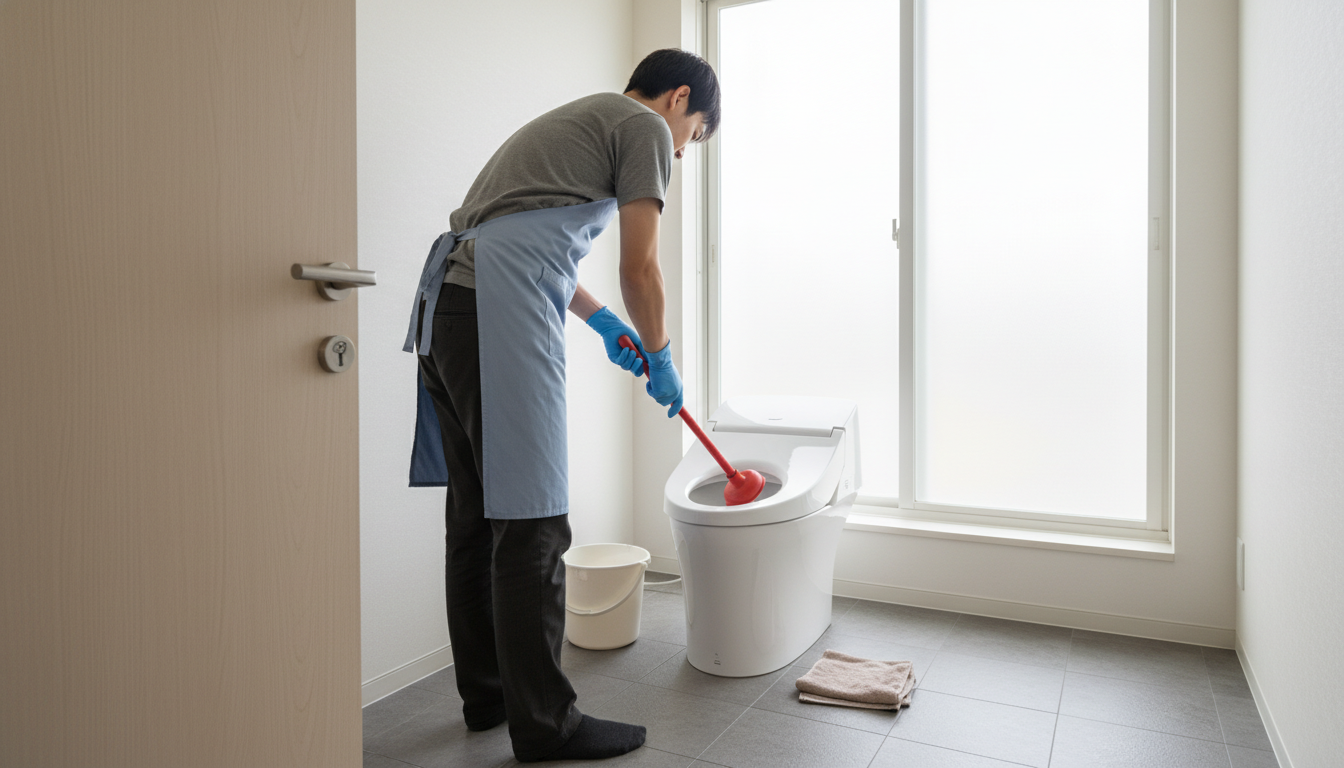 トイレつまりで修理業者を呼ぶ前に試せることと注意点に関する画像