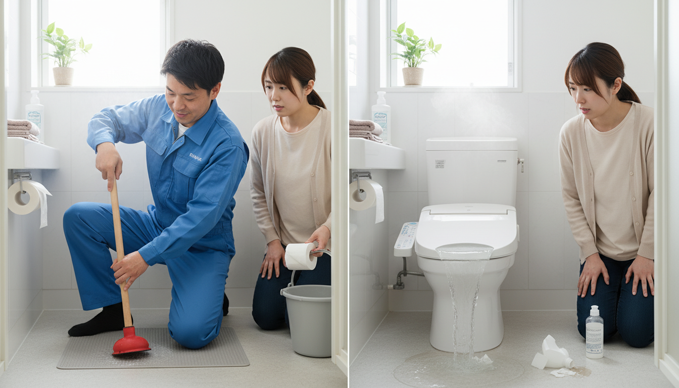 トイレつまりで水道業者を呼ぶ前に試せること・やってはいけないことに関する画像
