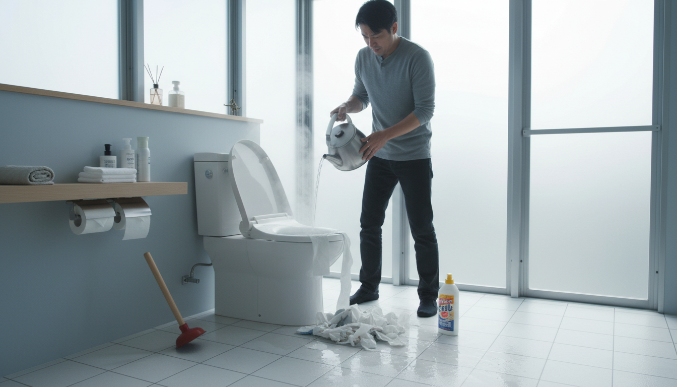 トイレつまりを悪化させるNG行動と応急処置に関する画像