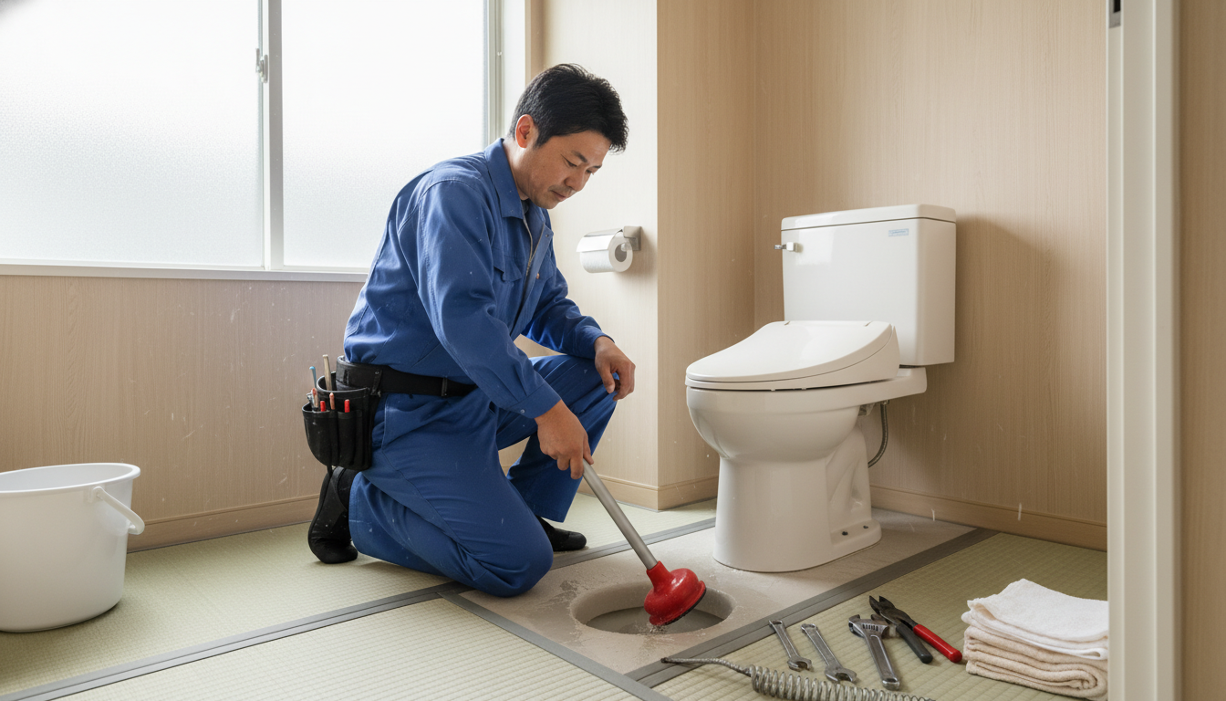 トイレつまりで水道業者を呼ぶ前に試せることと注意点に関する画像