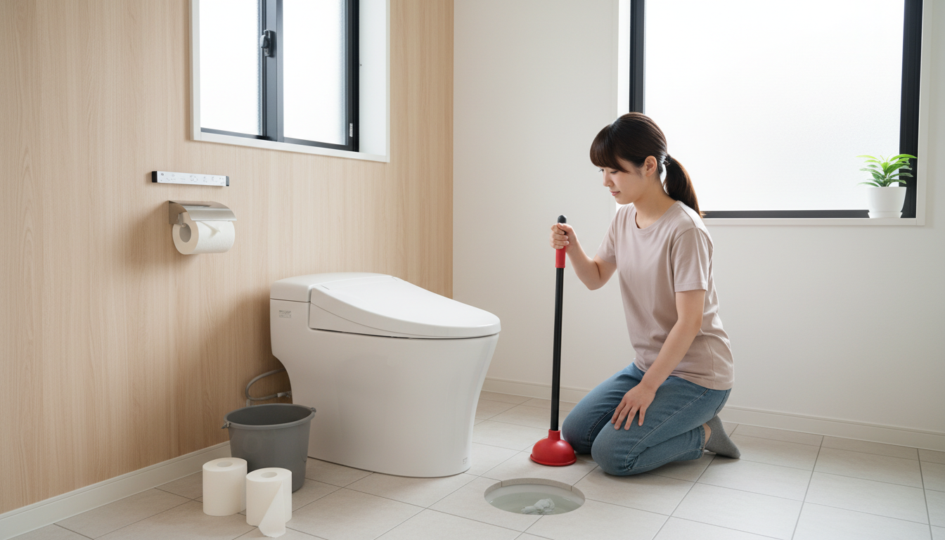 トイレつまりで業者を呼ぶ前に試せることと注意点に関する画像