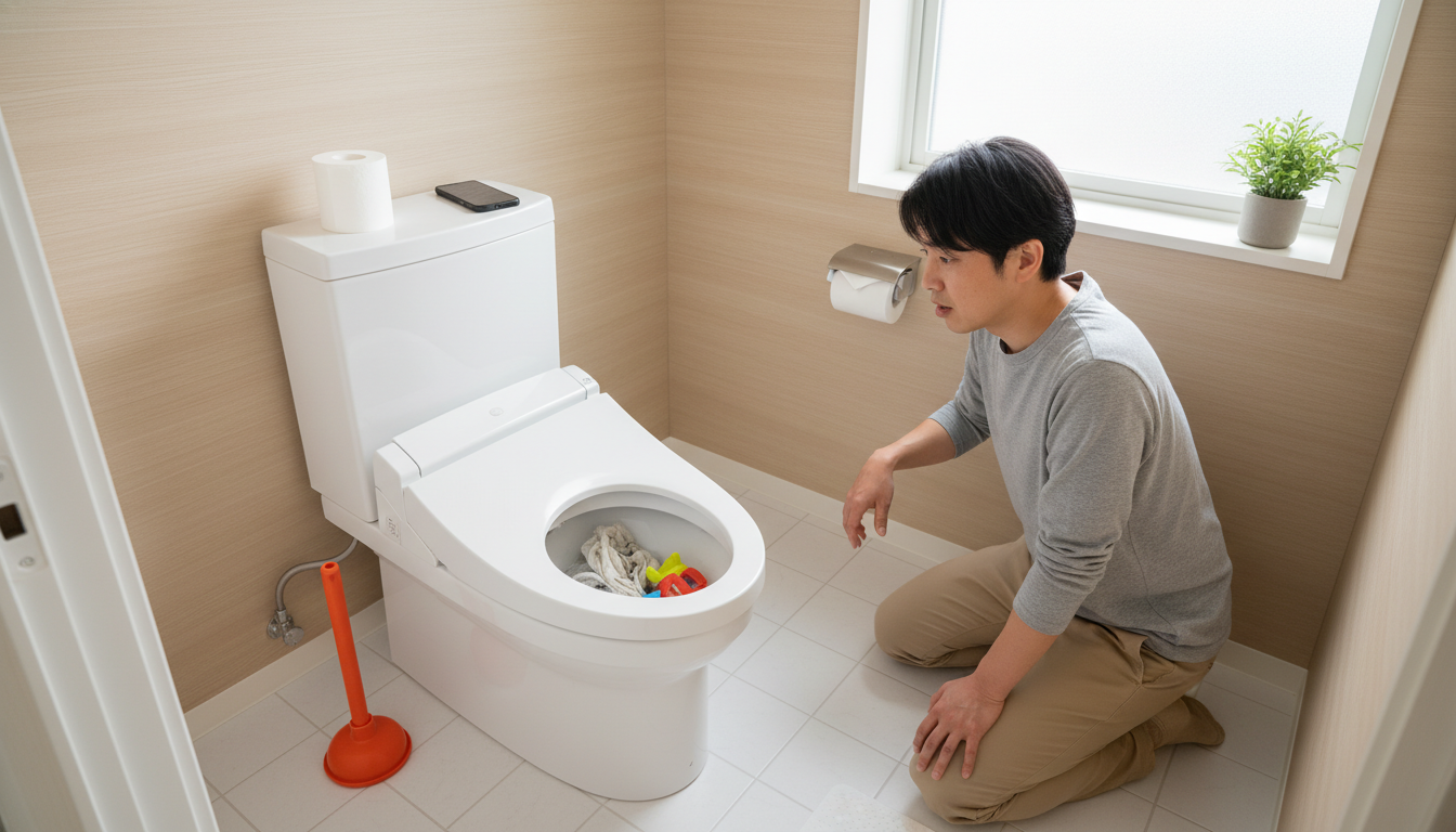 トイレつまりの原因と自分でできる応急処置に関する画像