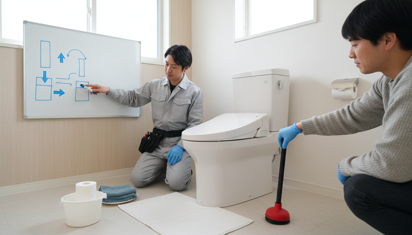 業者が来る前に試せる！トイレつまりの応急処置とNG行動に関する画像