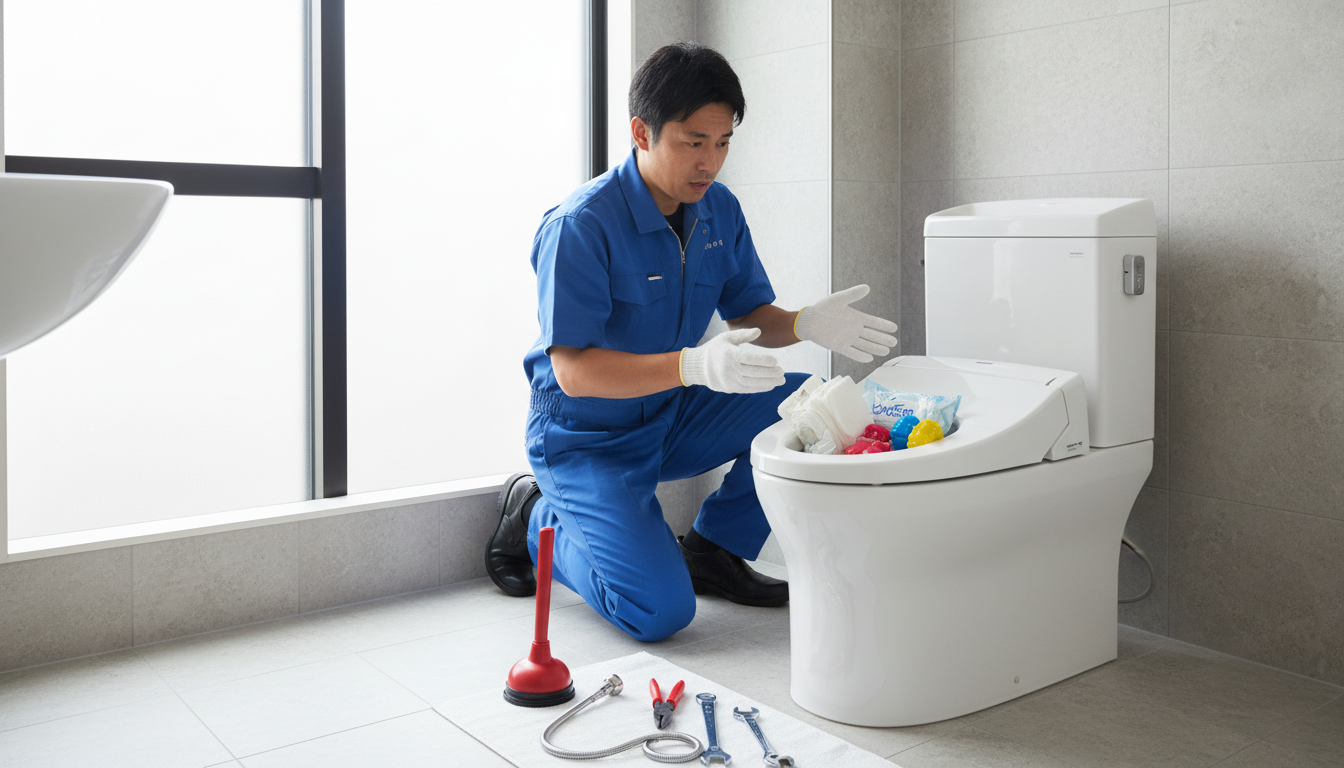 トイレつまりの主な原因は？流してはいけないものに関する画像