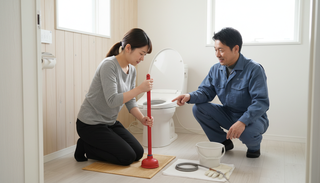 トイレつまりで業者を呼ぶ前に試せること・注意点に関する画像