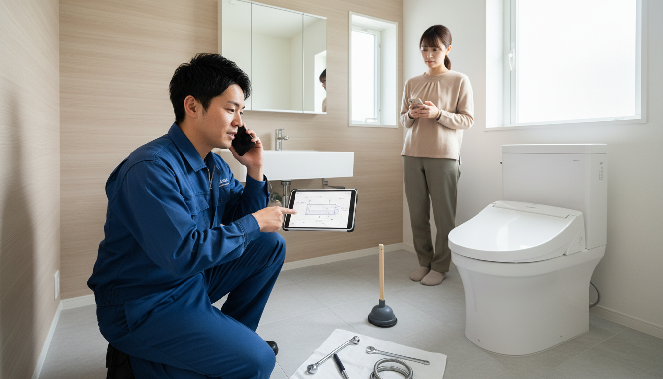 トイレつまり修理業者への依頼から作業完了までの流れに関する画像
