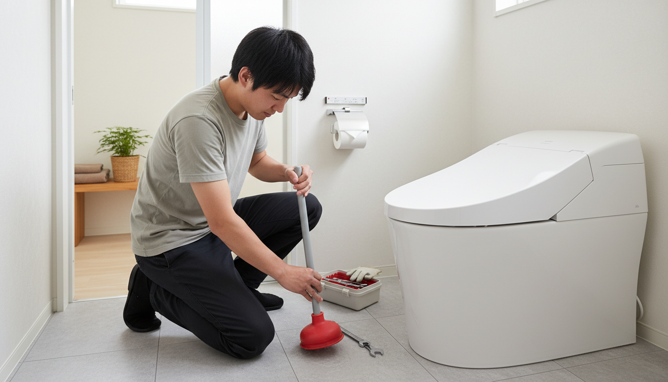 トイレつまりで業者を呼ぶ前に試せることと注意点に関する画像