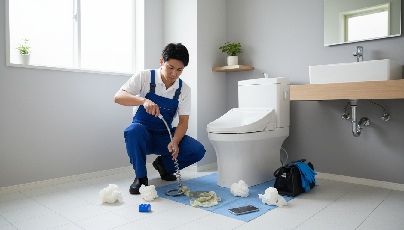 トイレットペーパーや異物による軽度のつまりに関する画像