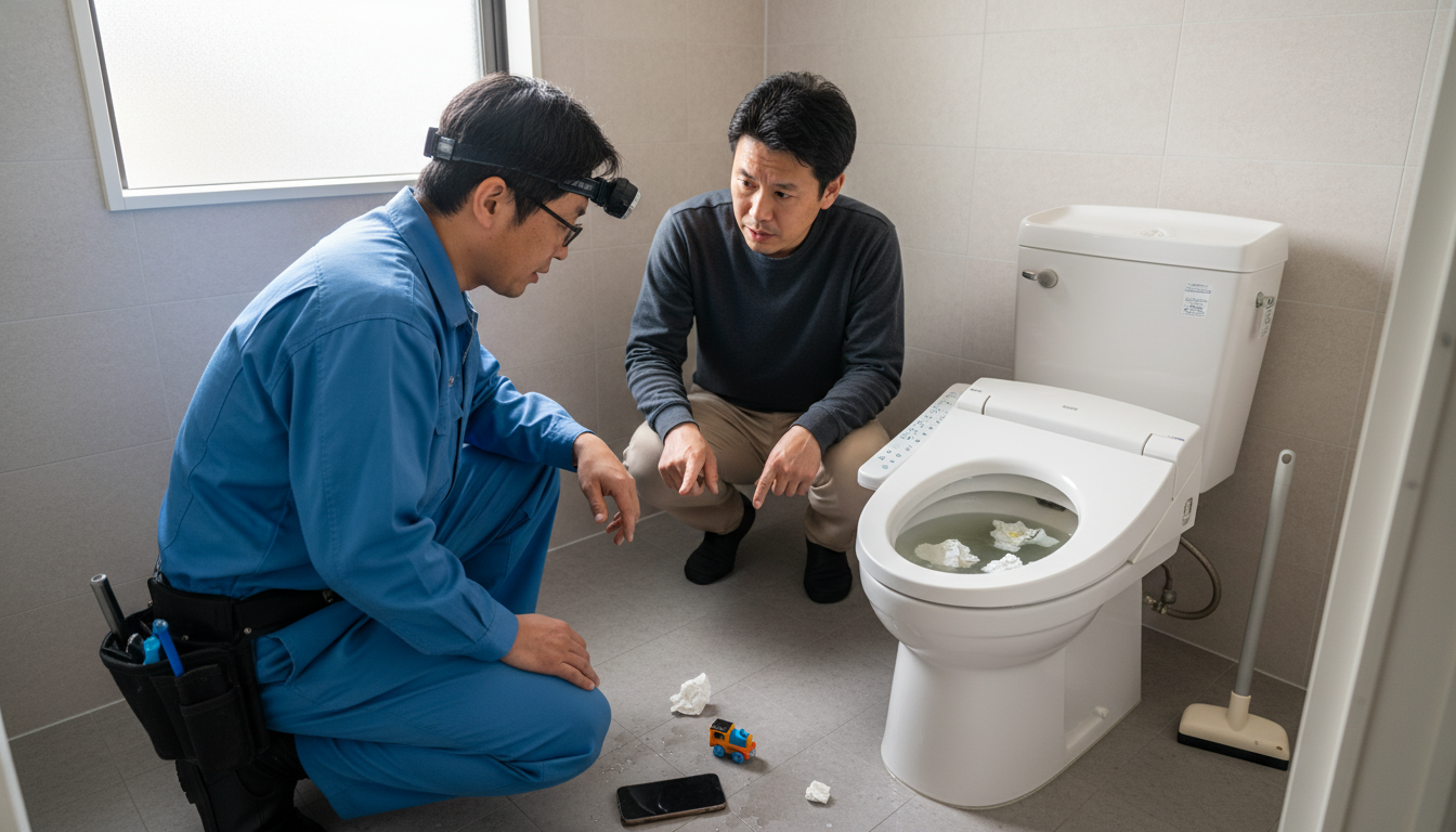 トイレつまりで水道業者を呼ぶ前に確認すべきことに関する画像