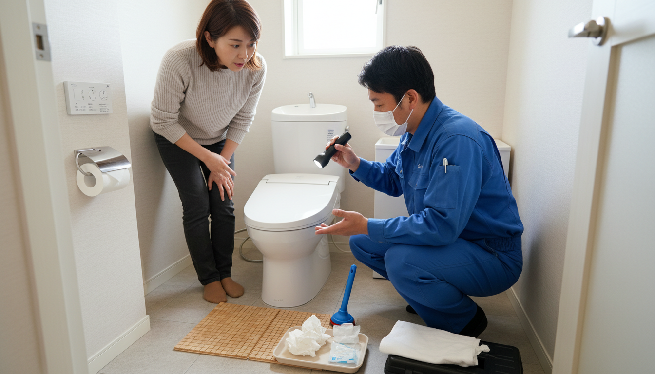 トイレつまりで水道業者を呼ぶ前に確認すべきことに関する画像