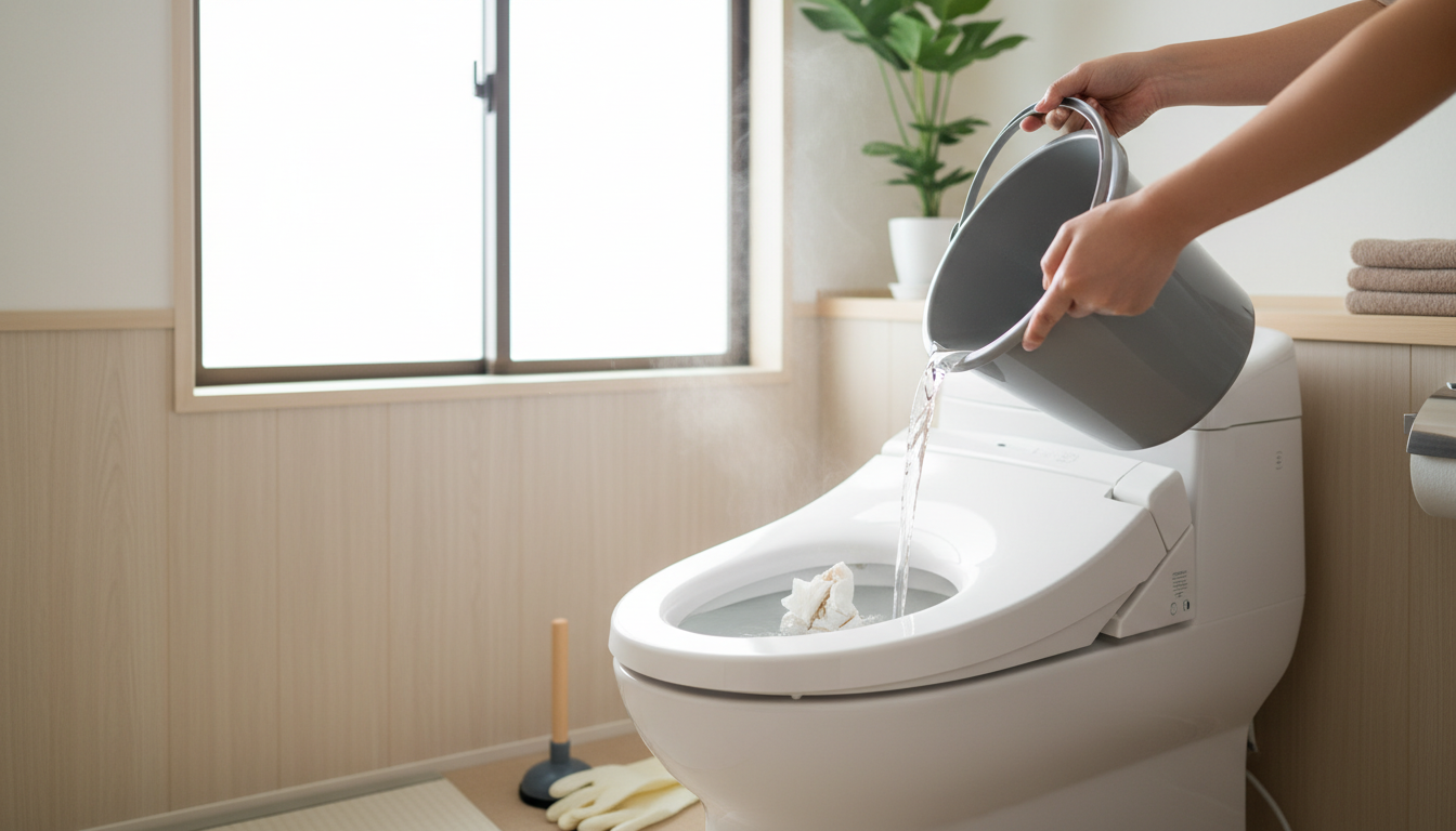 トイレつまりで業者を呼ぶ前に試せること・注意点に関する画像