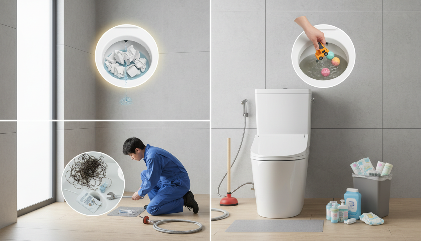 よくあるトイレつまりの4つの原因に関する画像