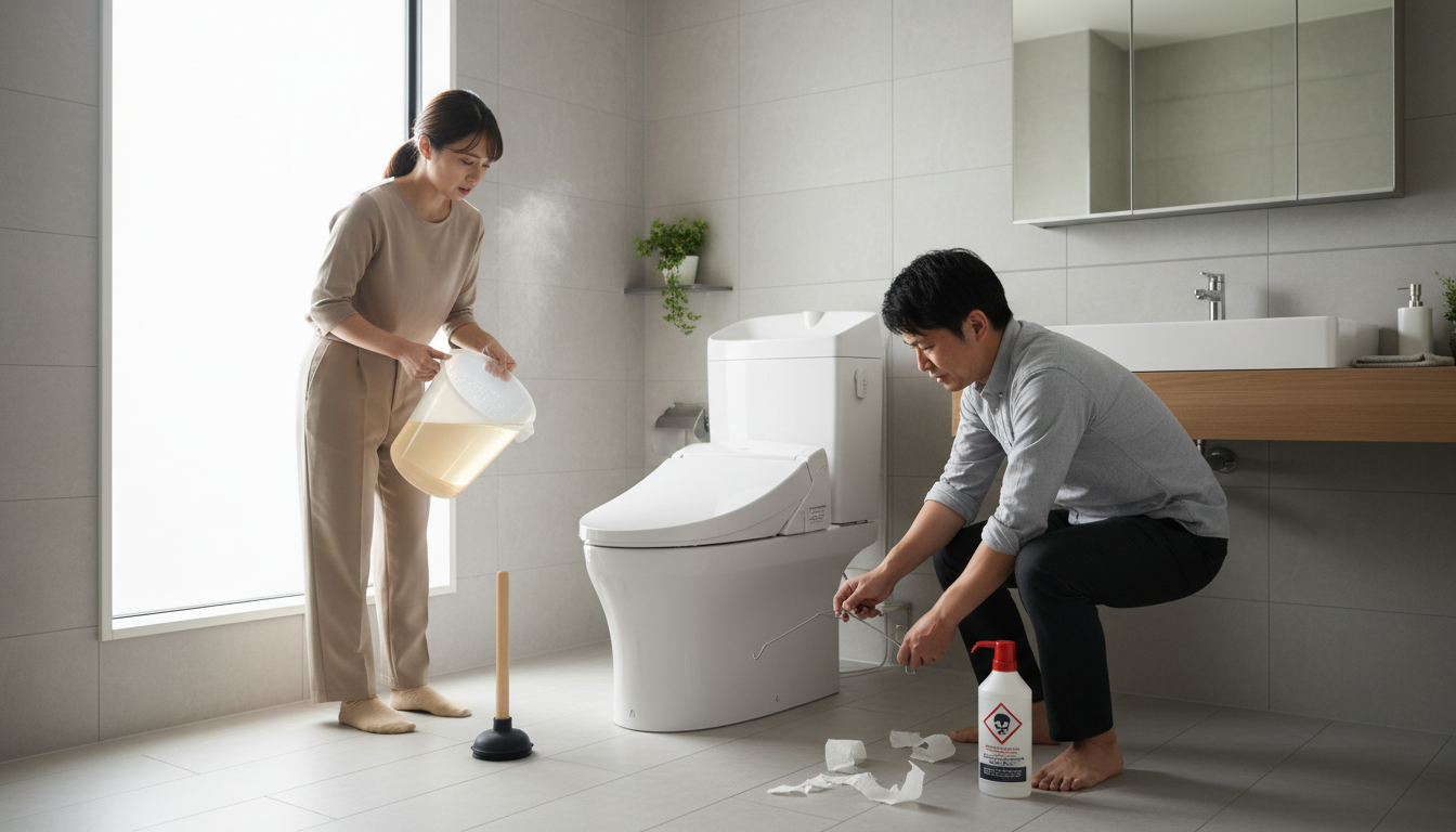 トイレつまりで業者を呼ぶ前に試せること・やってはいけないことに関する画像