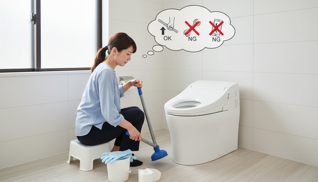 業者を呼ぶ前に試せる！トイレつまりの応急処置とNG行動に関する画像
