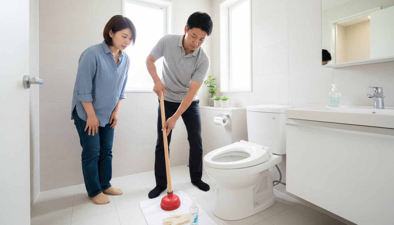 業者が来るまでに！トイレつまりの応急処置とやってはいけないことに関する画像