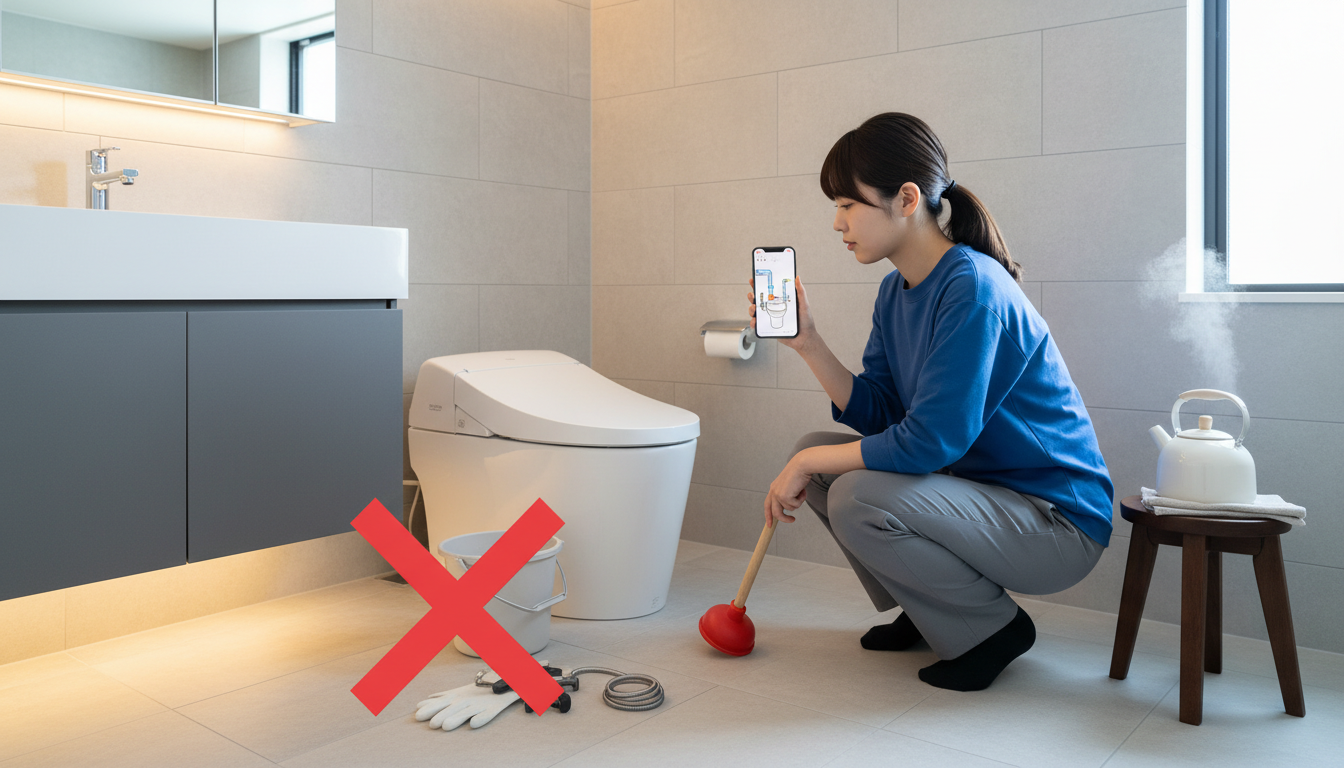 業者を呼ぶ前に試せる！トイレつまりの応急処置とNG行動に関する画像