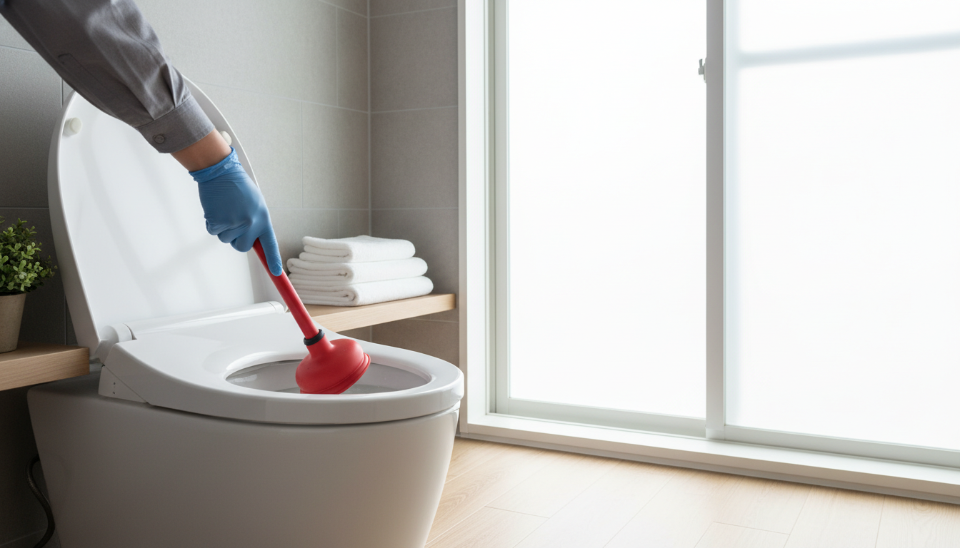 トイレつまりで業者を呼ぶ前に試せることと注意点に関する画像