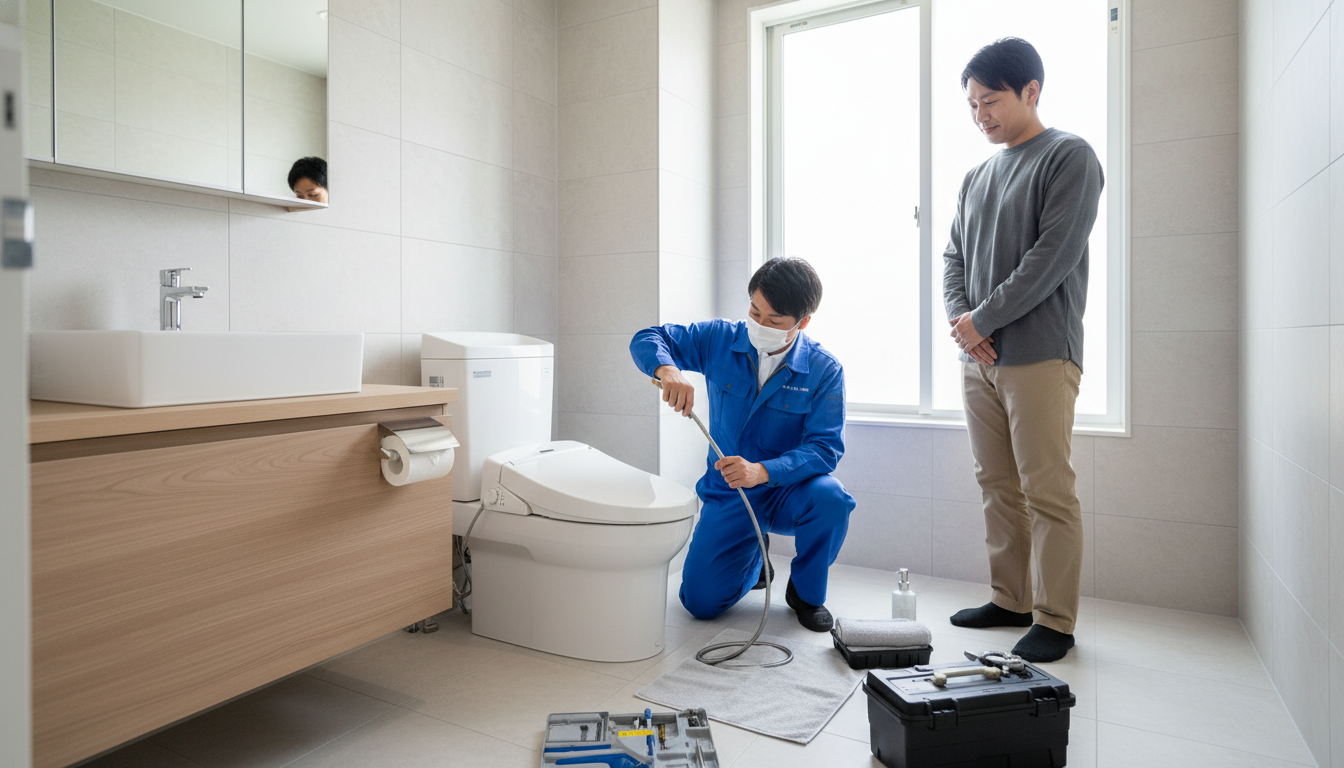 トイレつまり修理業者への依頼から作業完了までの流れに関する画像