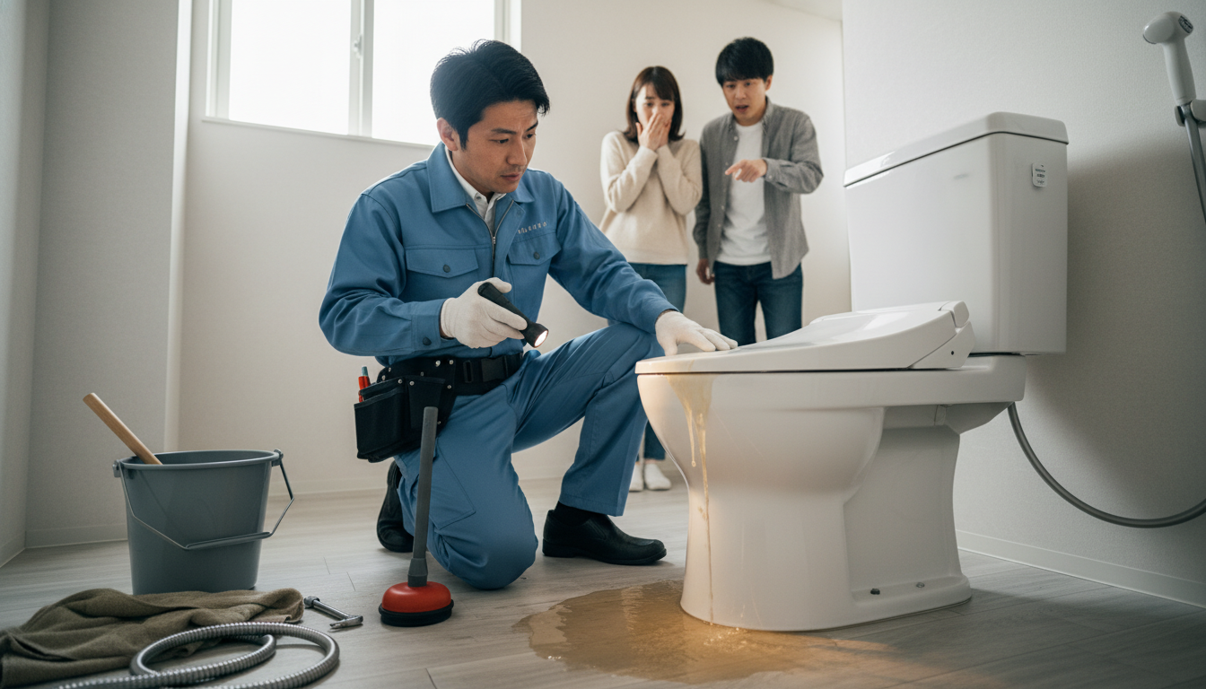 トイレつまりで水道業者を呼ぶ前の注意点と応急処置に関する画像