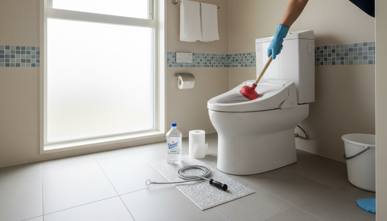 トイレつまりで業者を呼ぶ前に試せることと注意点に関する画像