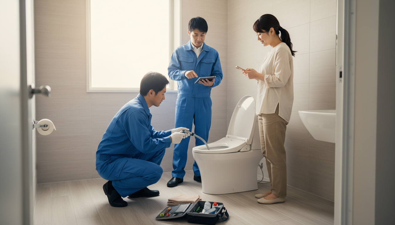 トイレつまり修理業者への依頼から作業完了までの流れに関する画像