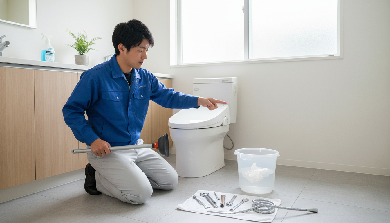 自分でできるトイレつまりの応急処置と業者に依頼するタイミングに関する画像