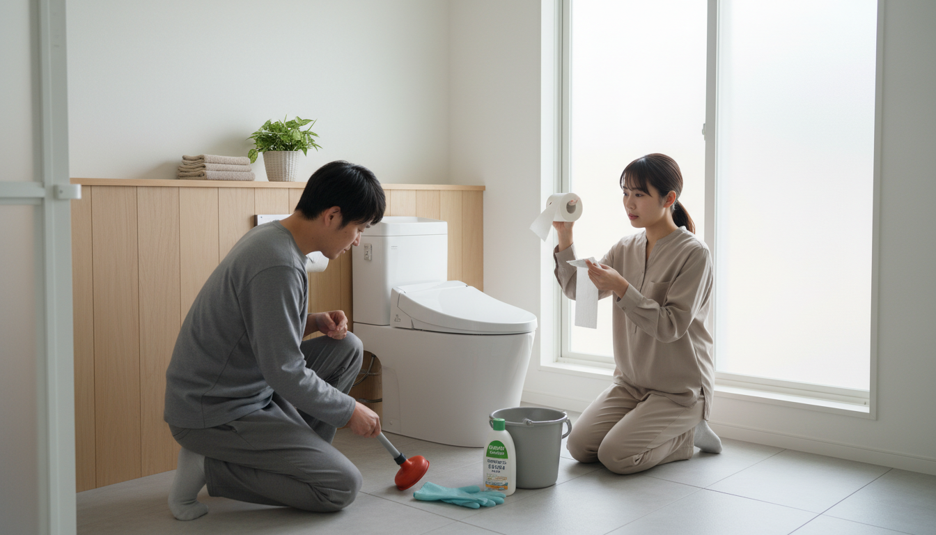 業者を呼ぶ前に試せる!トイレつまりの応急処置と注意点に関する画像