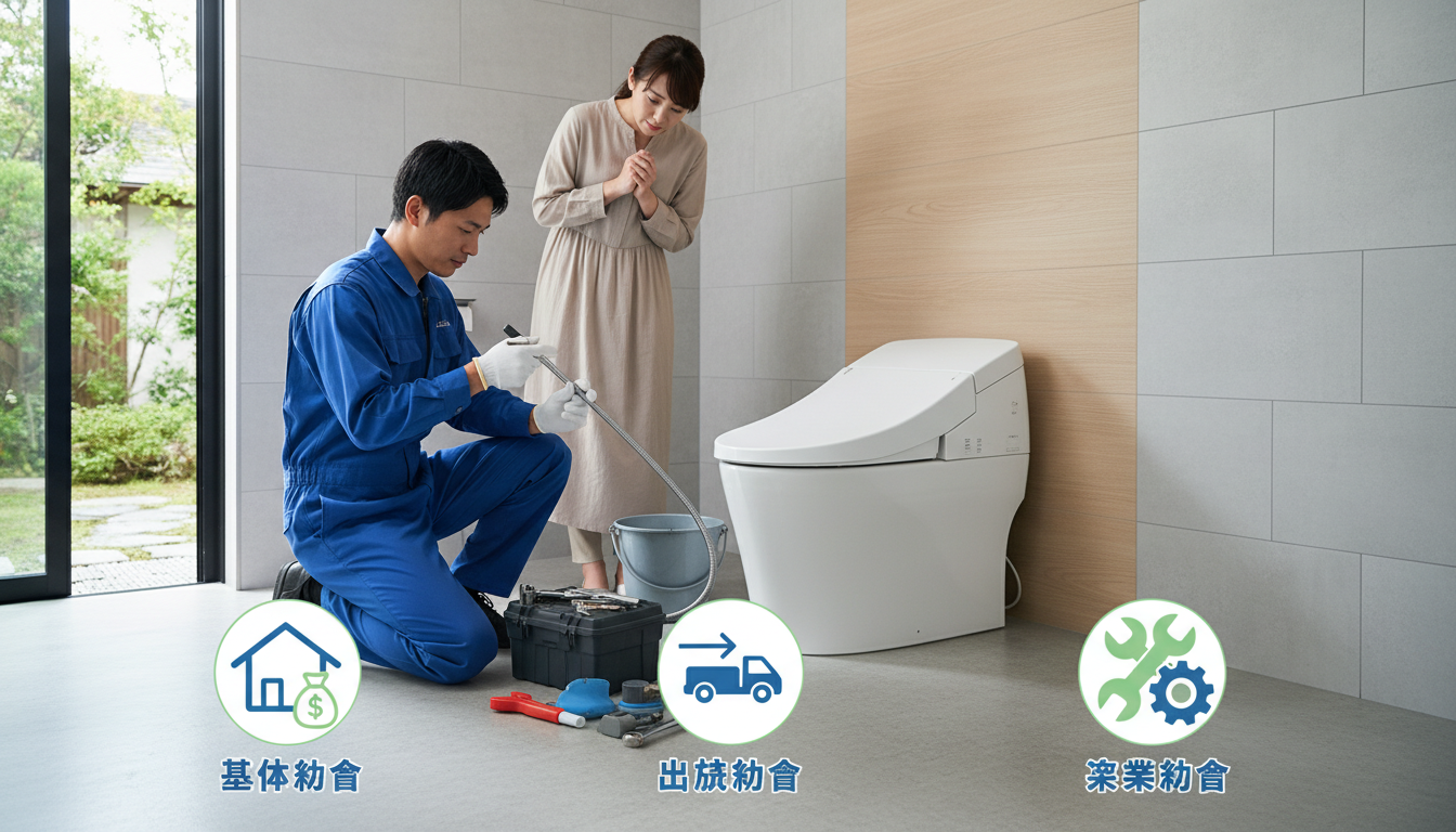トイレつまり修理の料金内訳と作業別の相場に関する画像
