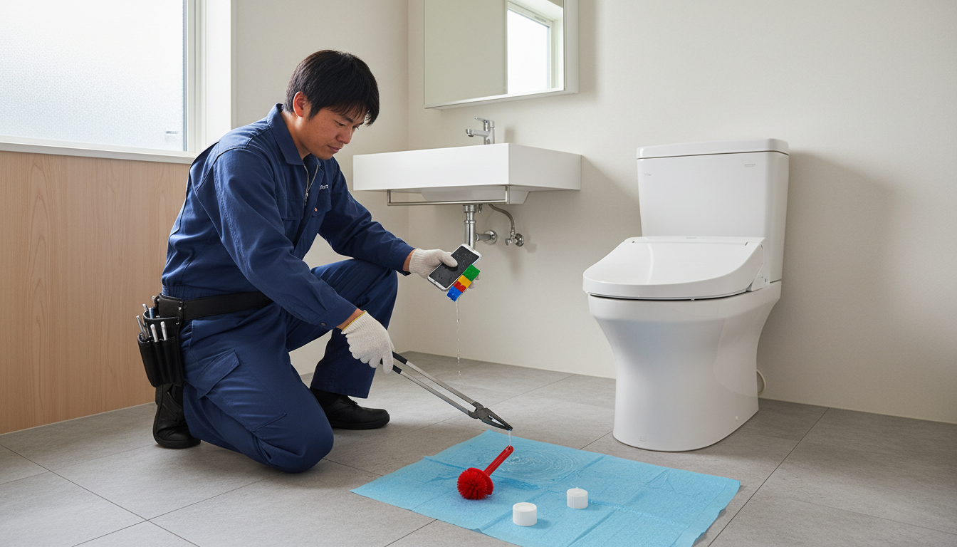 固形物(スマホ・おもちゃ等)の落下によるつまりに関する画像