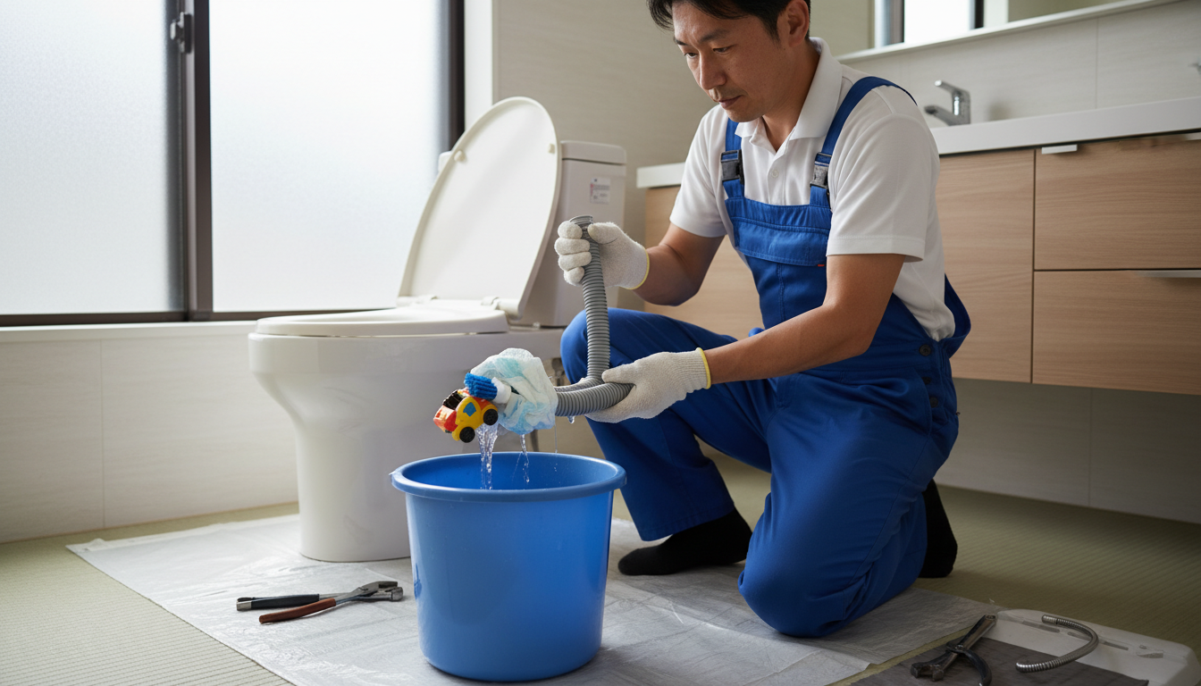 水に溶けない固形物を落としたことによるつまりに関する画像