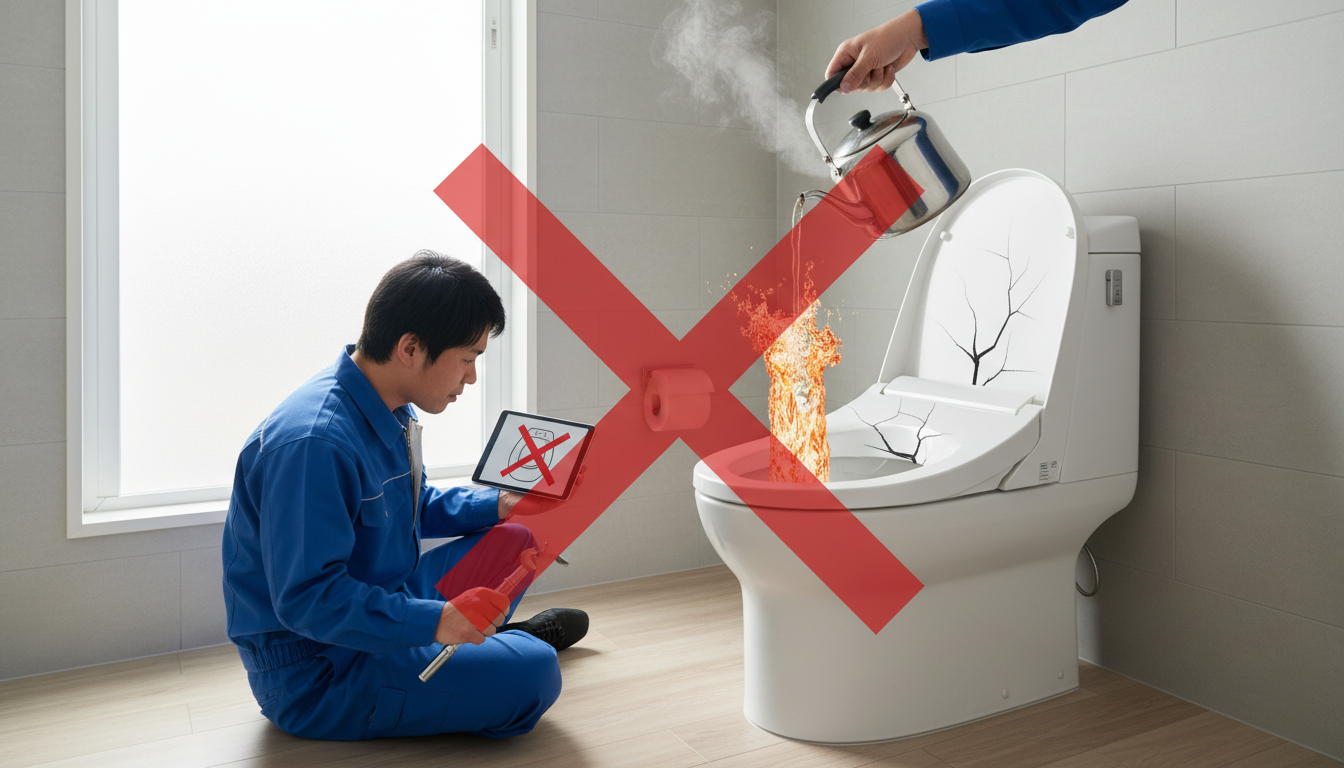 熱湯を流し込むのはNGに関する画像