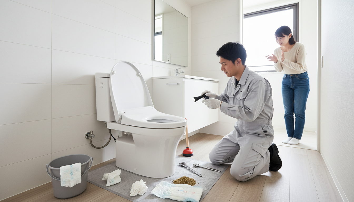 Q1. 賃貸マンションでトイレが詰まった場合、誰が費用を負担しますか？に関する画像